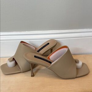 French Connection Tan Heeled Mules